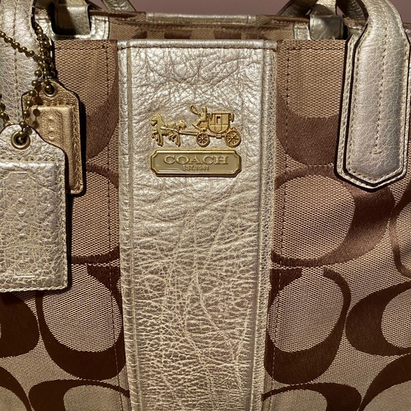 Coach Gold Signature Pattern Tote - Picture 3 of 7